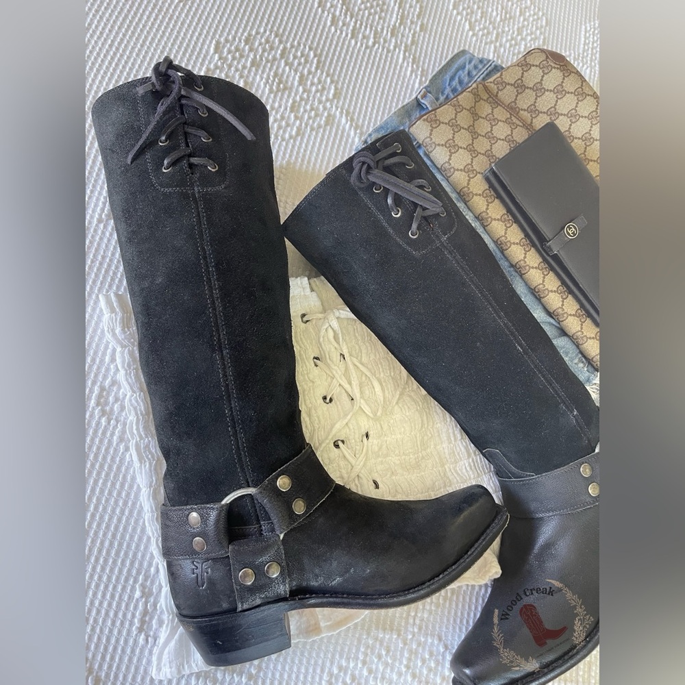 FRYE | Black Suede Harness Boots 15R - Picture 3 of 8